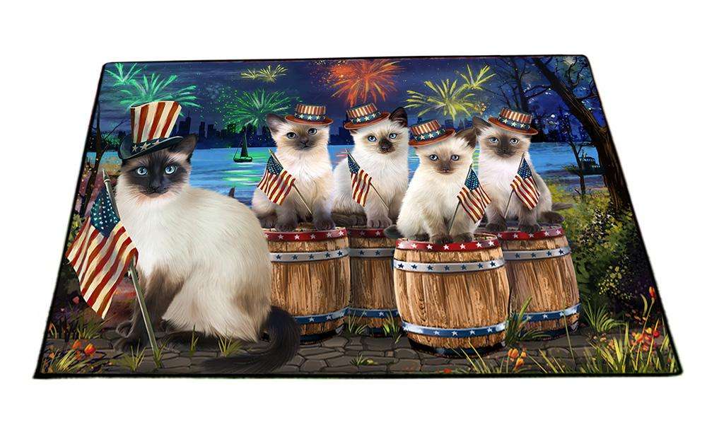 4th of July Independence Day Fireworks Siamese Cats at the Lake Floormat FLMS50988