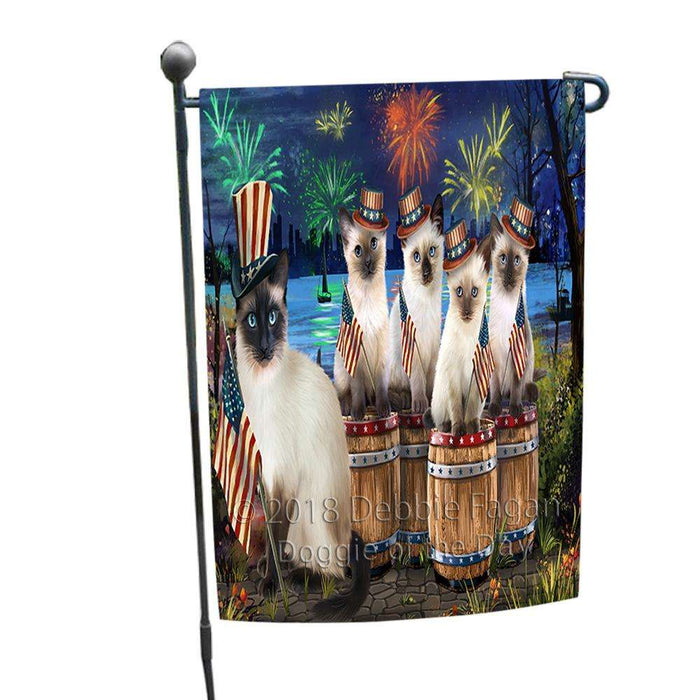 4th of July Independence Day Fireworks Siamese Cats at the Lake Garden Flag GFLG50976