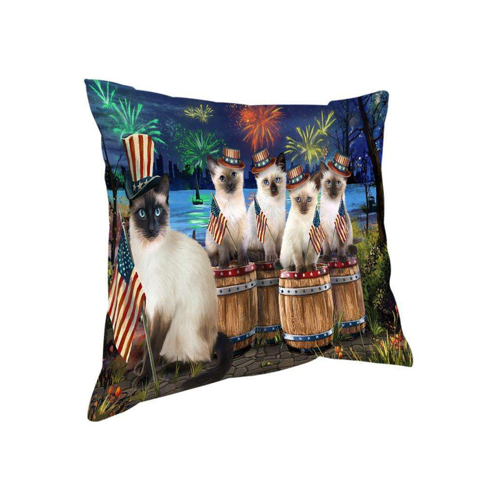 4th of July Independence Day Fireworks Siamese Cats at the Lake Pillow PIL60280