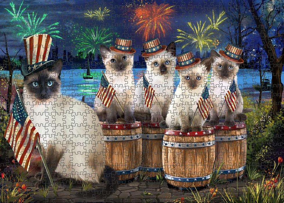 4th of July Independence Day Fireworks Siamese Cats at the Lake Puzzle with Photo Tin PUZL57024