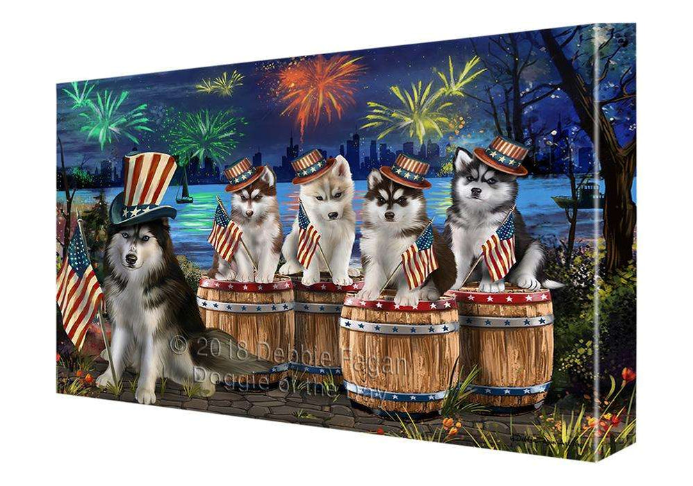4th of July Independence Day Fireworks Siberian Huskies at the Lake Canvas Print Wall Art Décor CVS76085