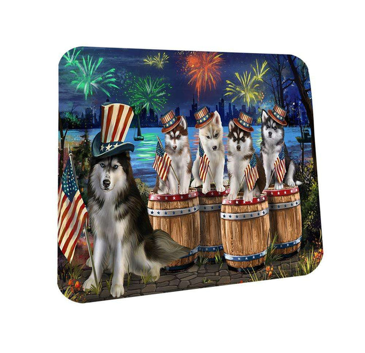 4th of July Independence Day Fireworks Siberian Huskies at the Lake Coasters Set of 4 CST51014