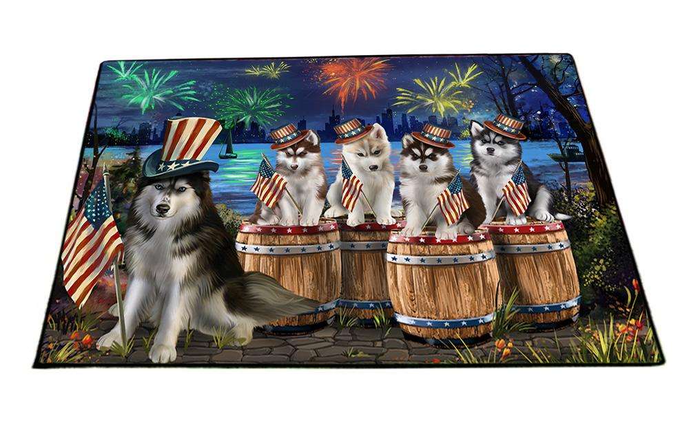4th of July Independence Day Fireworks Siberian Huskies at the Lake Floormat FLMS50991