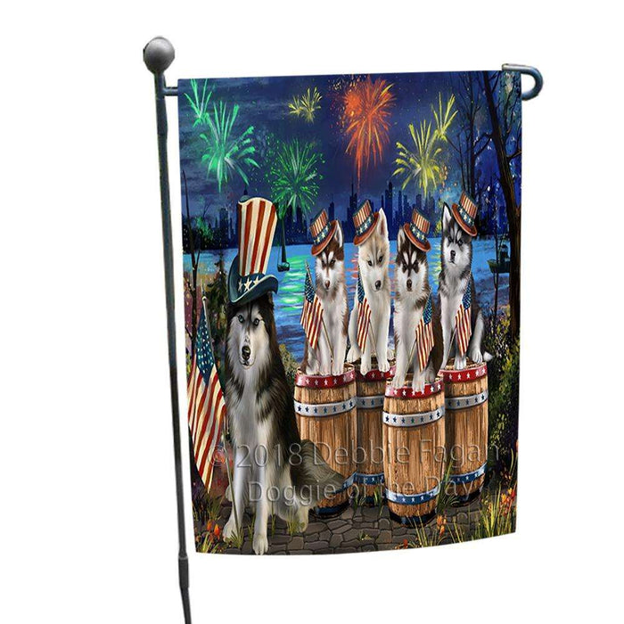 4th of July Independence Day Fireworks Siberian Huskies at the Lake Garden Flag GFLG50977