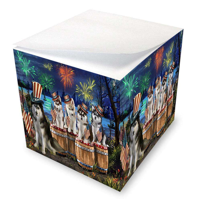 4th of July Independence Day Fireworks Siberian Huskies at the Lake Note Cube NOC51055