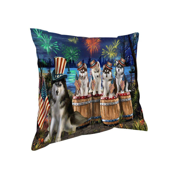 4th of July Independence Day Fireworks Siberian Huskies at the Lake Pillow PIL60284