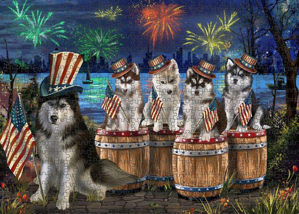 4th of July Independence Day Fireworks Siberian Huskies at the Lake Puzzle with Photo Tin PUZL57027