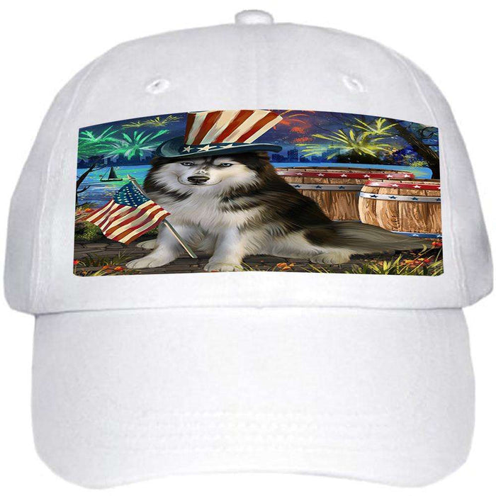 4th of July Independence Day Fireworks Siberian Husky Dog at the Lake Ball Hat Cap HAT56727