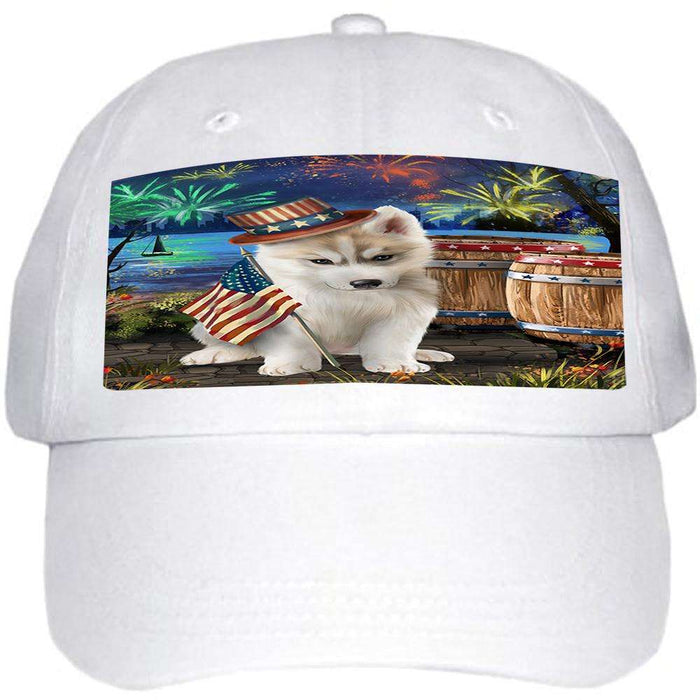 4th of July Independence Day Fireworks Siberian Husky Dog at the Lake Ball Hat Cap HAT56733