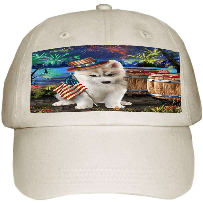 4th of July Independence Day Fireworks Siberian Husky Dog at the Lake Ball Hat Cap HAT56733