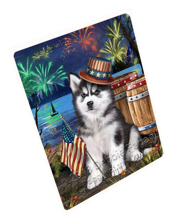 4th of July Independence Day Fireworks Siberian Husky Dog at the Lake Blanket BLNKT75054