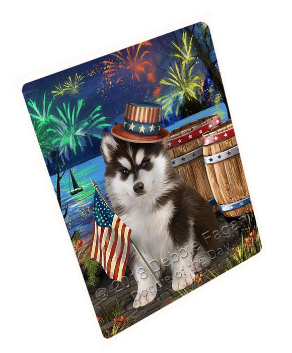 4th of July Independence Day Fireworks Siberian Husky Dog at the Lake Blanket BLNKT75090