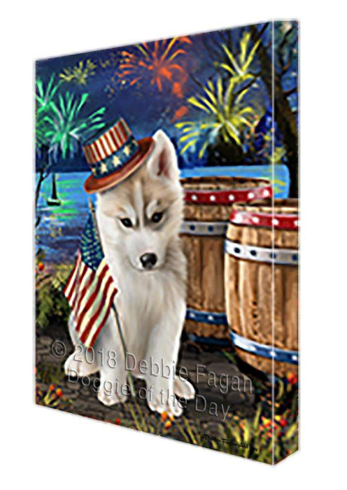 4th of July Independence Day Fireworks Siberian Husky Dog at the Lake Canvas Print Wall Art Décor CVS75590