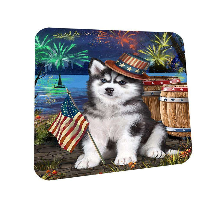 4th of July Independence Day Fireworks Siberian Husky Dog at the Lake Coasters Set of 4 CST50956