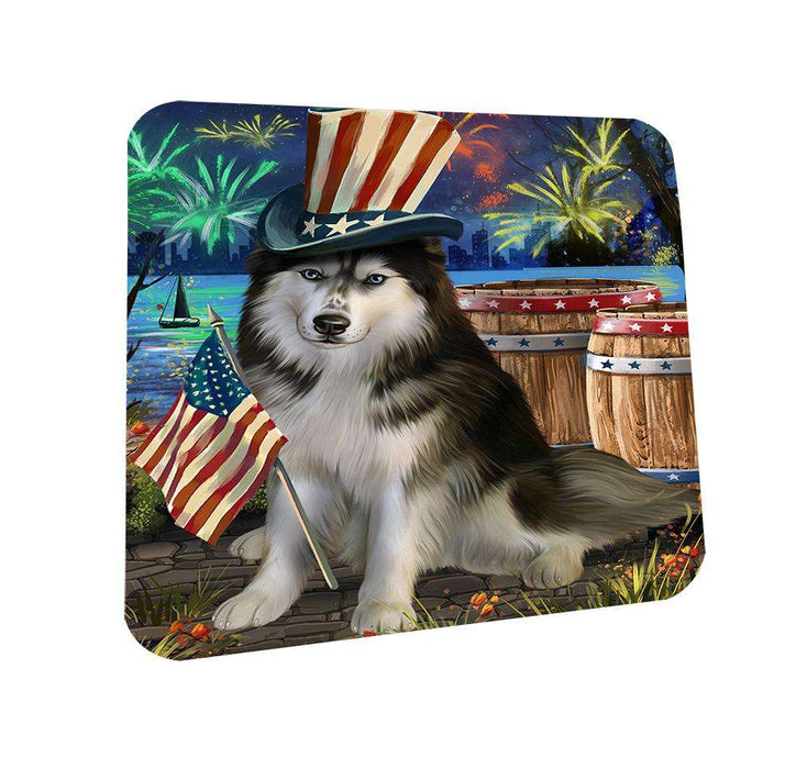 4th of July Independence Day Fireworks Siberian Husky Dog at the Lake Coasters Set of 4 CST50957