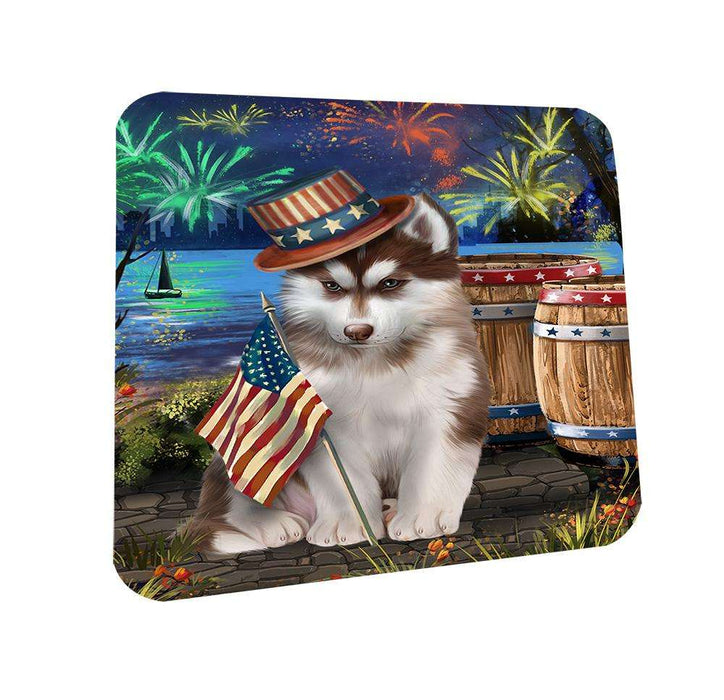 4th of July Independence Day Fireworks Siberian Husky Dog at the Lake Coasters Set of 4 CST50958