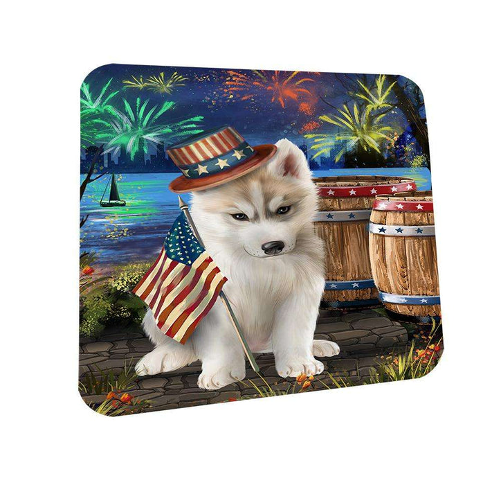 4th of July Independence Day Fireworks Siberian Husky Dog at the Lake Coasters Set of 4 CST50959