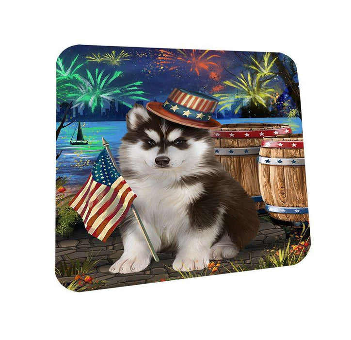 4th of July Independence Day Fireworks Siberian Husky Dog at the Lake Coasters Set of 4 CST50960