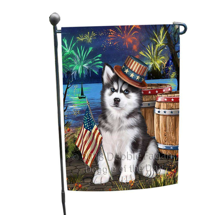 4th of July Independence Day Fireworks  Siberian Husky Dog at the Lake Garden Flag GFLG50919