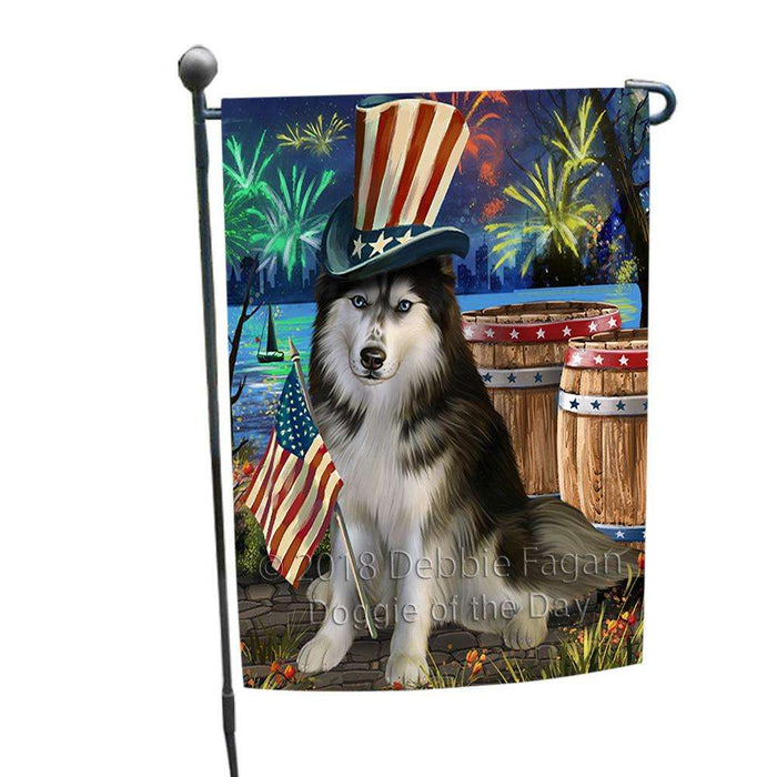 4th of July Independence Day Fireworks  Siberian Husky Dog at the Lake Garden Flag GFLG50920