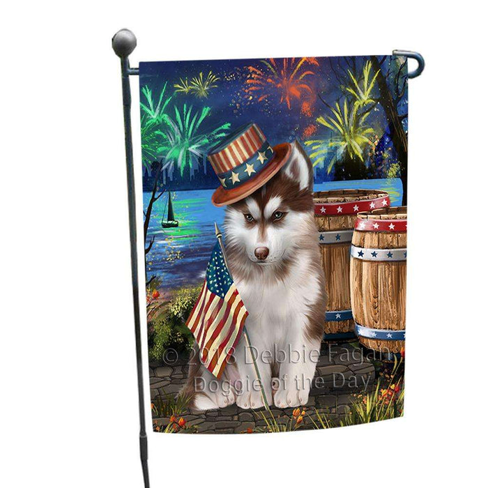 4th of July Independence Day Fireworks  Siberian Husky Dog at the Lake Garden Flag GFLG50921