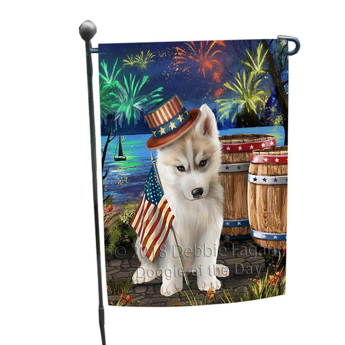 4th of July Independence Day Fireworks  Siberian Husky Dog at the Lake Garden Flag GFLG50922