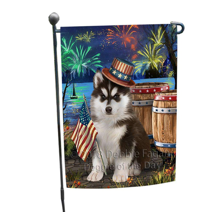 4th of July Independence Day Fireworks  Siberian Husky Dog at the Lake Garden Flag GFLG50923