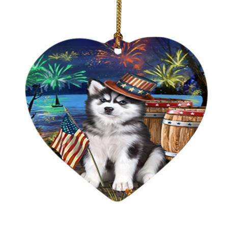 4th of July Independence Day Fireworks Siberian Husky Dog at the Lake Heart Christmas Ornament HPOR50997