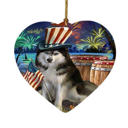 4th of July Independence Day Fireworks Siberian Husky Dog at the Lake Heart Christmas Ornament HPOR50998