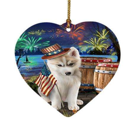 4th of July Independence Day Fireworks Siberian Husky Dog at the Lake Heart Christmas Ornament HPOR51000