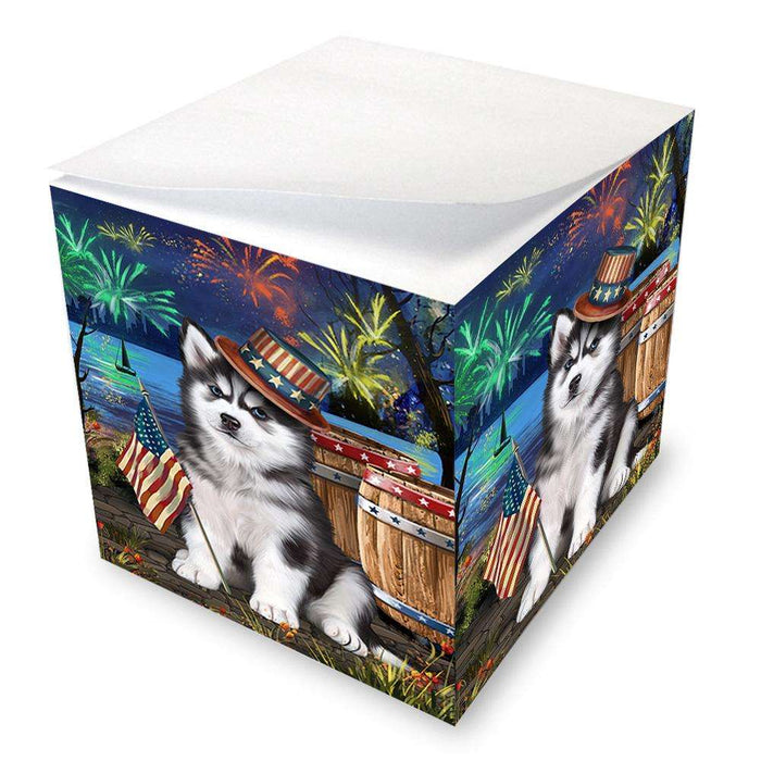 4th of July Independence Day Fireworks Siberian Husky Dog at the Lake Note Cube NOC50997