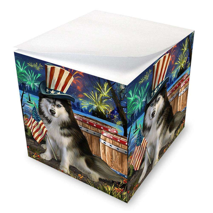 4th of July Independence Day Fireworks Siberian Husky Dog at the Lake Note Cube NOC50998