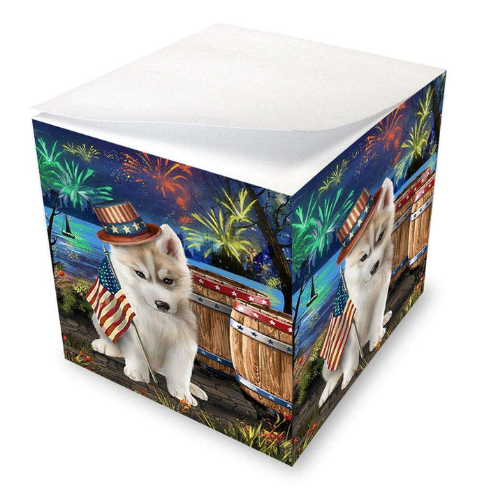 4th of July Independence Day Fireworks Siberian Husky Dog at the Lake Note Cube NOC51000