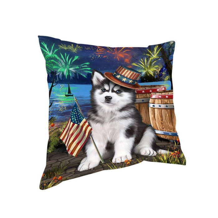 4th of July Independence Day Fireworks Siberian Husky Dog at the Lake Pillow PIL60052