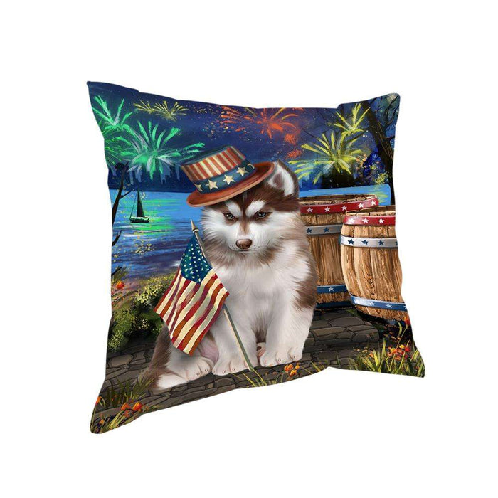 4th of July Independence Day Fireworks Siberian Husky Dog at the Lake Pillow PIL60060