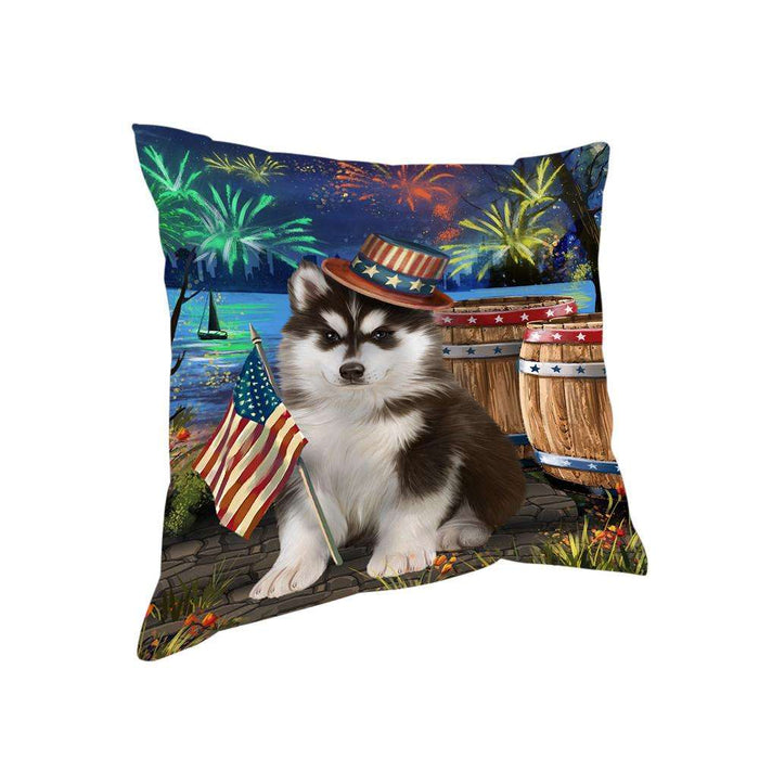 4th of July Independence Day Fireworks Siberian Husky Dog at the Lake Pillow PIL60068