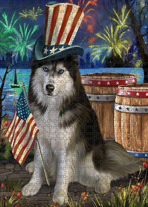 4th of July Independence Day Fireworks Siberian Husky Dog at the Lake Puzzle with Photo Tin PUZL56856