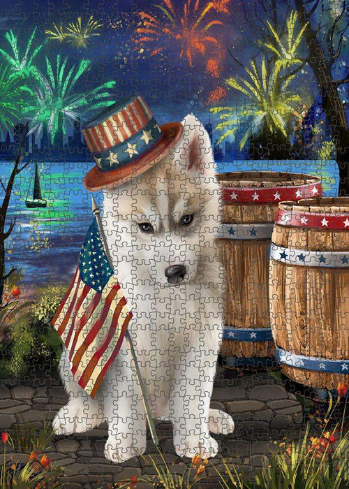 4th of July Independence Day Fireworks Siberian Husky Dog at the Lake Puzzle with Photo Tin PUZL56862