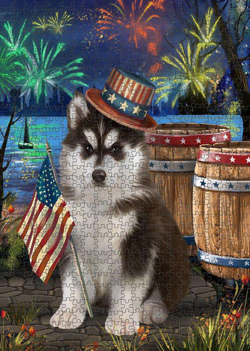 4th of July Independence Day Fireworks Siberian Husky Dog at the Lake Puzzle with Photo Tin PUZL56865