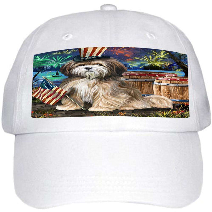 4th of July Independence Day Fireworks Tibetan Terrier Dog at the Lake Ball Hat Cap HAT57432