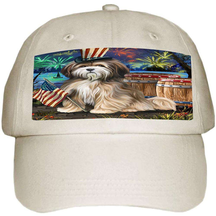 4th of July Independence Day Fireworks Tibetan Terrier Dog at the Lake Ball Hat Cap HAT57432