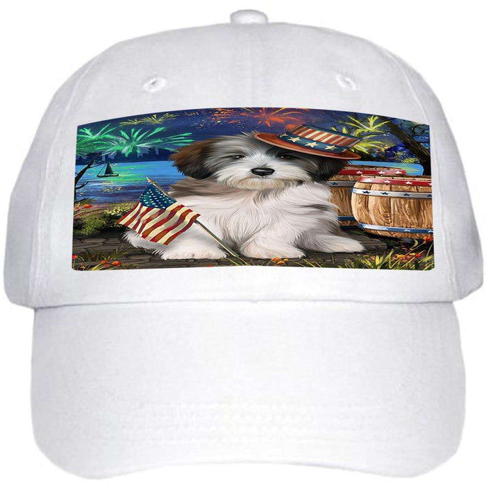 4th of July Independence Day Fireworks Tibetan Terrier Dog at the Lake Ball Hat Cap HAT57435