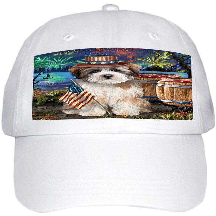 4th of July Independence Day Fireworks Tibetan Terrier Dog at the Lake Ball Hat Cap HAT57438