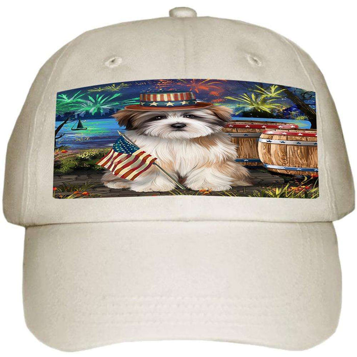 4th of July Independence Day Fireworks Tibetan Terrier Dog at the Lake Ball Hat Cap HAT57438