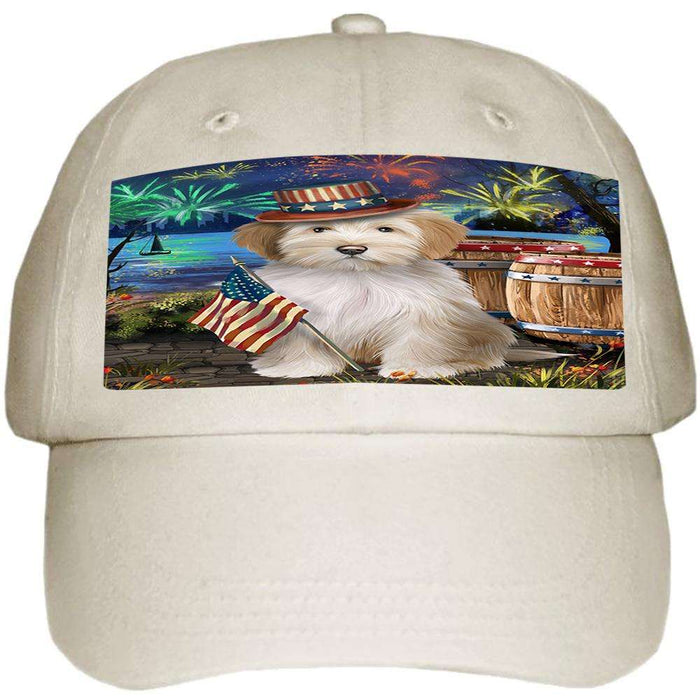 4th of July Independence Day Fireworks Tibetan Terrier Dog at the Lake Ball Hat Cap HAT57441