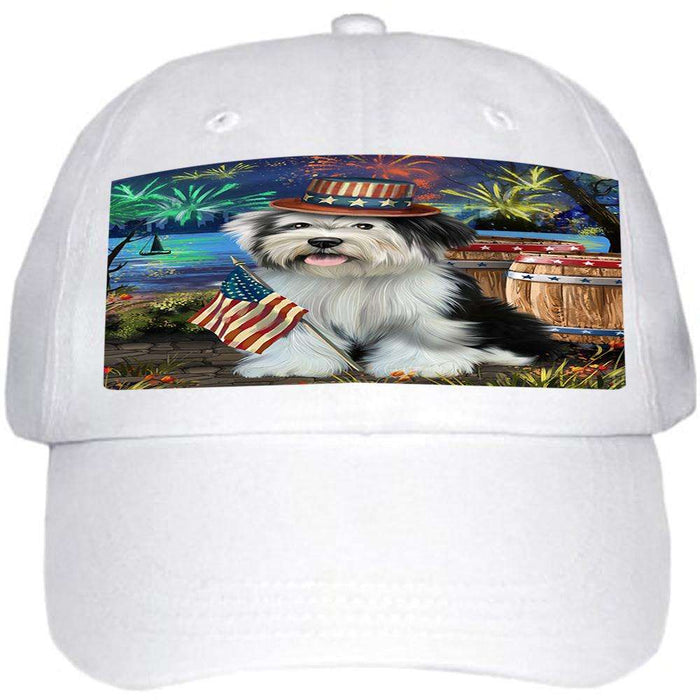 4th of July Independence Day Fireworks Tibetan Terrier Dog at the Lake Ball Hat Cap HAT57444