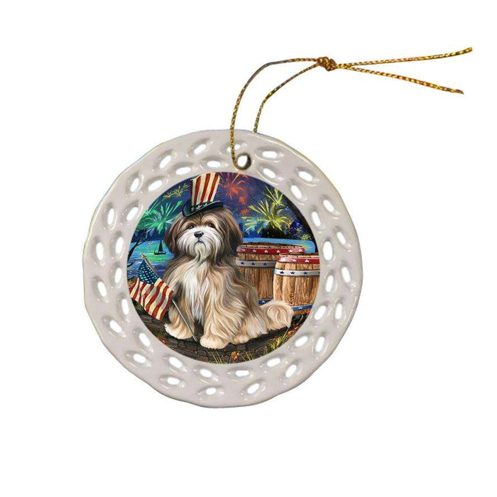 4th of July Independence Day Fireworks Tibetan Terrier Dog at the Lake Ceramic Doily Ornament DPOR51233