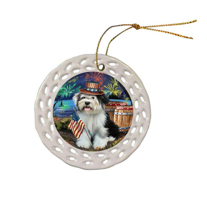 4th of July Independence Day Fireworks Tibetan Terrier Dog at the Lake Ceramic Doily Ornament DPOR51237
