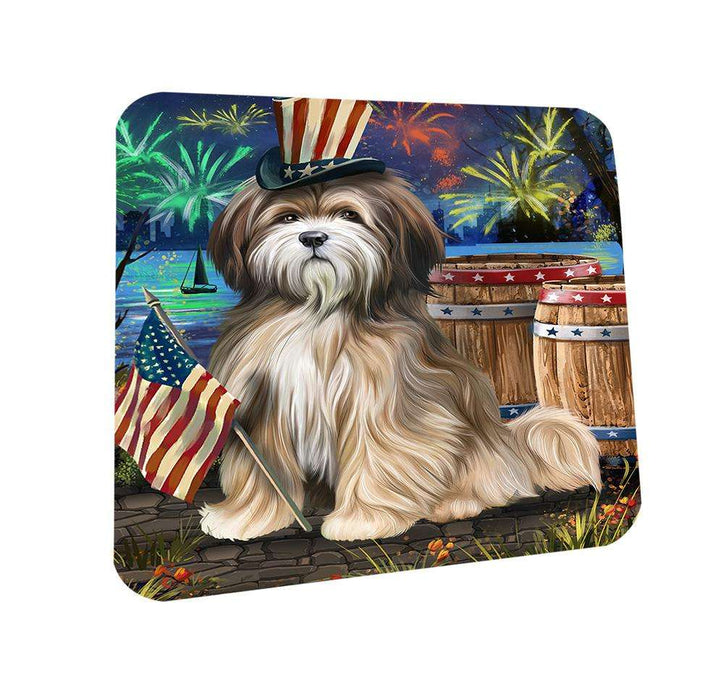 4th of July Independence Day Fireworks Tibetan Terrier Dog at the Lake Coasters Set of 4 CST51192