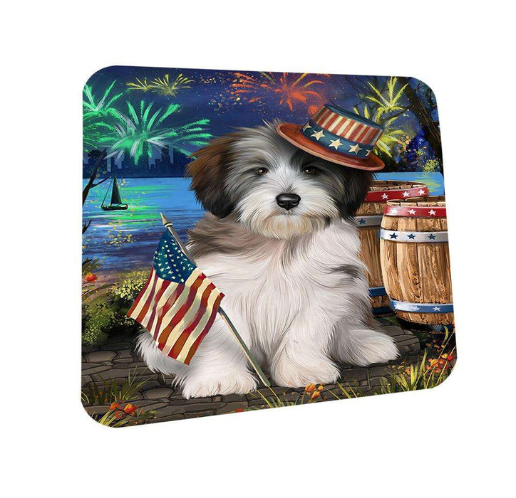 4th of July Independence Day Fireworks Tibetan Terrier Dog at the Lake Coasters Set of 4 CST51193
